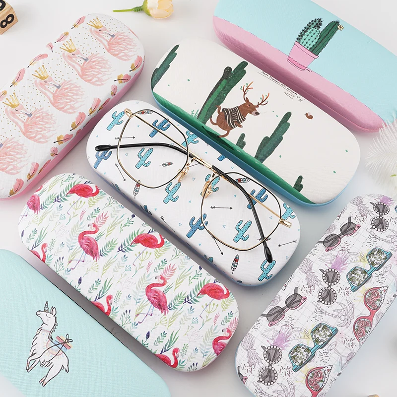 

Colorful Cartoon Glasse Case Flamingo Cactus Cute Student Myopia Glasse Case Hard Leather Reading Glasses Case Eyewear Protector