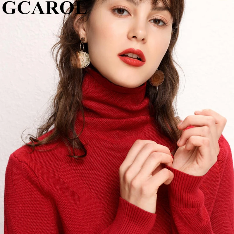 GCAROL New Women Turtleneck Slim Sweater Diamond Lattice Thick Stretch Oversize Jumper High Street OL Basic Knitted Pullover | Женская