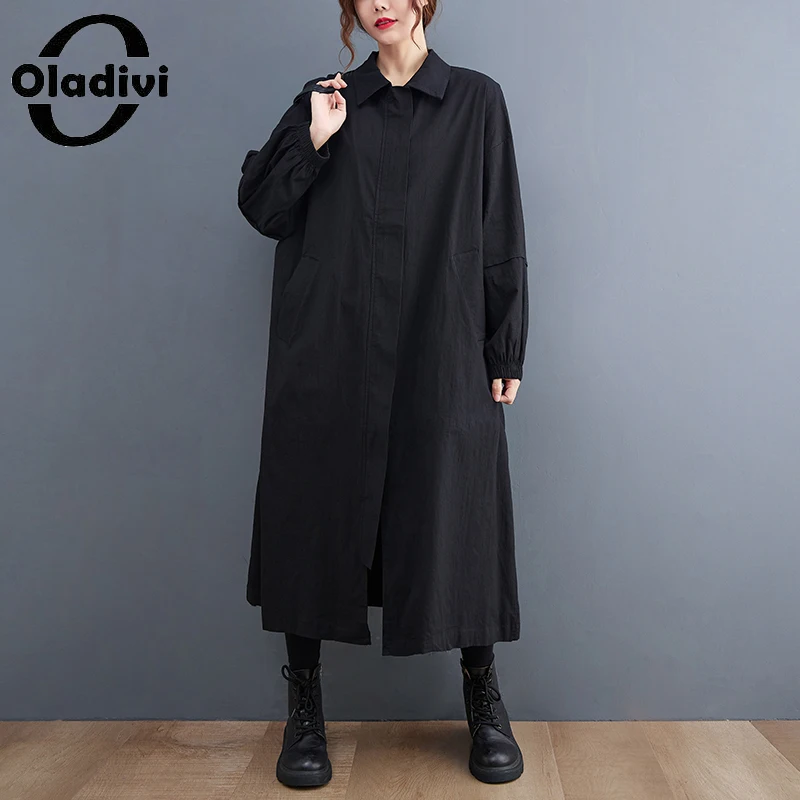 

Oladivi Black пальто для женщин 30 40 50 60 лет, женское повседневное Свободное длинное пальто, осенняя верхняя одежда, верхняя одежда, большие размеры...