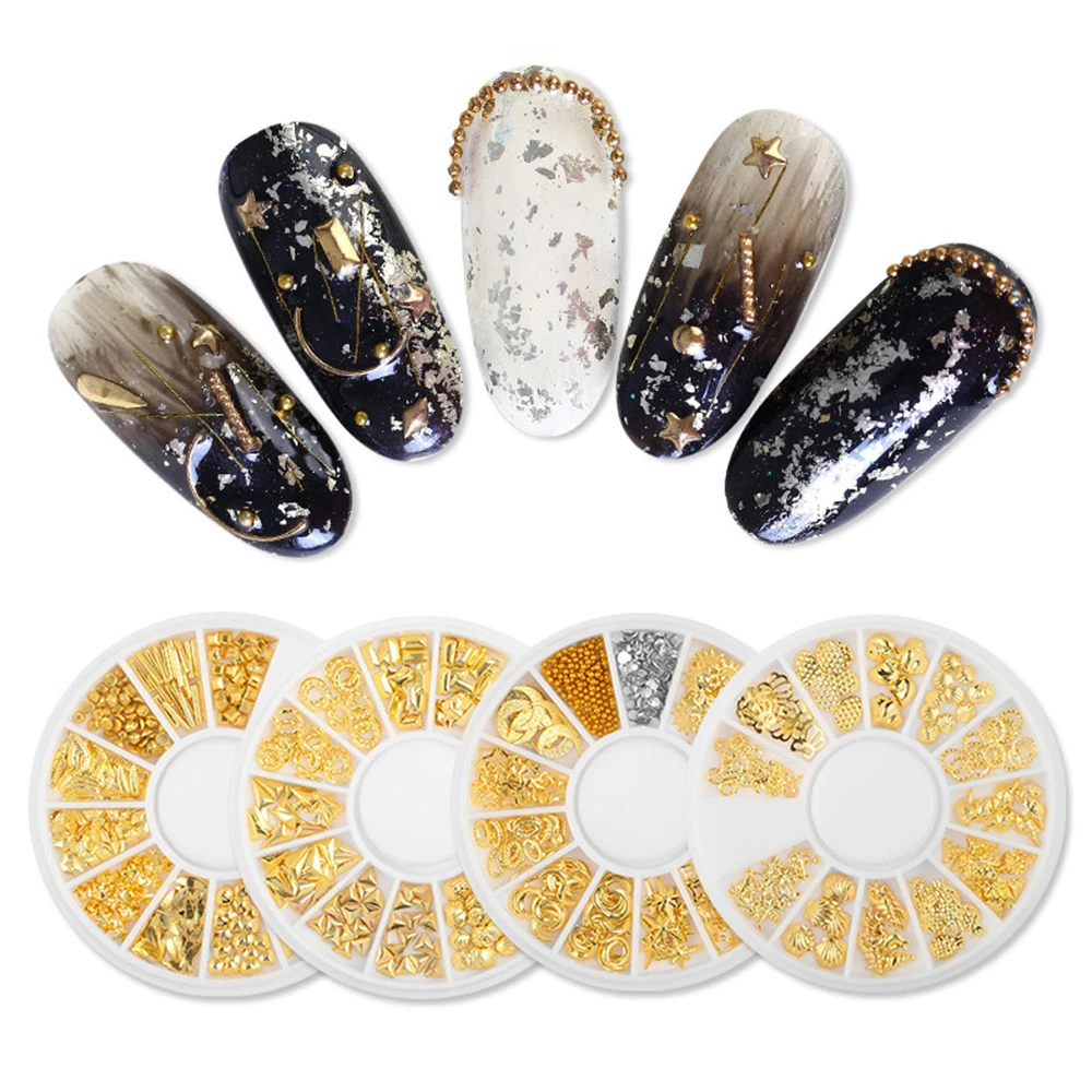 

1Box Round Nail Charms Studs Gold Silver Assorted Shiny Metal Pearl Decorations In Wheel 3mm Manicure 3D Nail Art Rivets ZP130