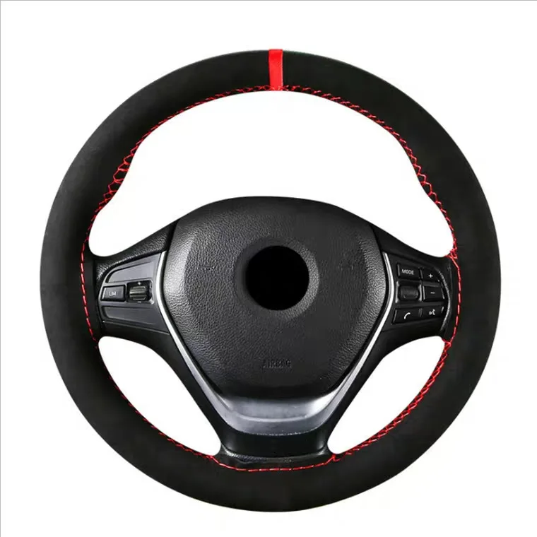 

Hand-sewn steering wheel cover fashion wear-resistant belt back to the standard suede leather car handle cover easy to sew