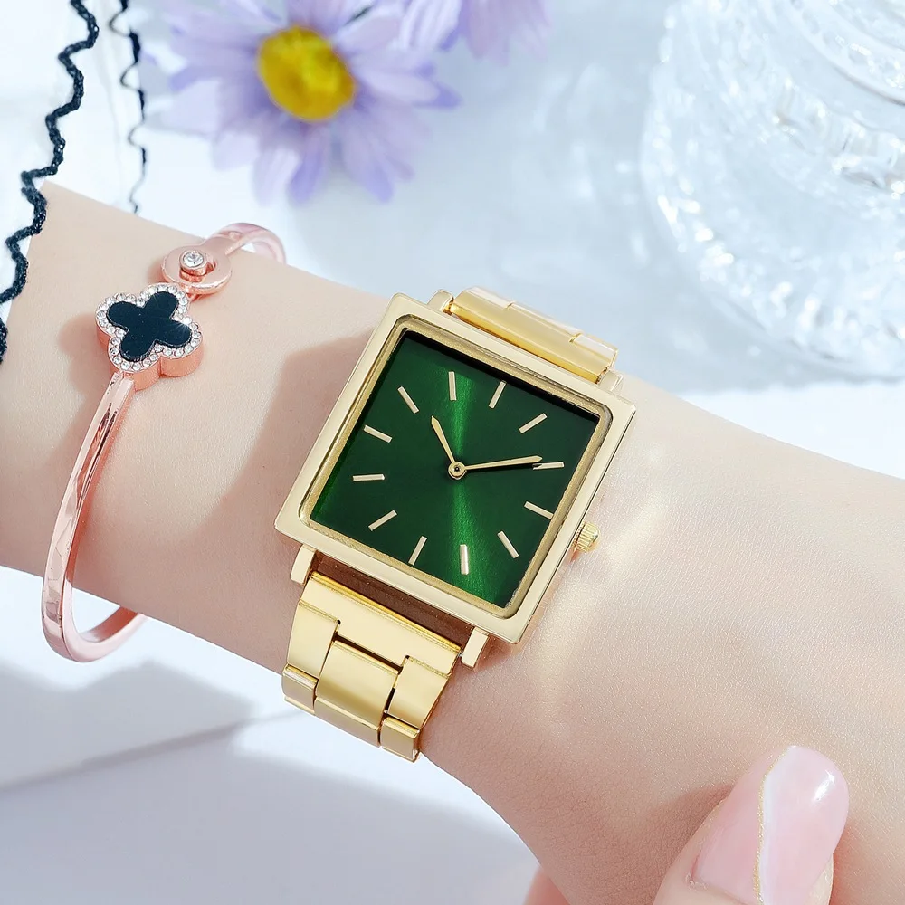 

Часы наручные женские с квадратным циферблатом, модные простые винтажные, с бриллиантами, с браслетом с кристаллами