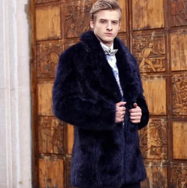 Осенняя синяя куртка из искусственной норки Мужская зимняя утолщенная теплая