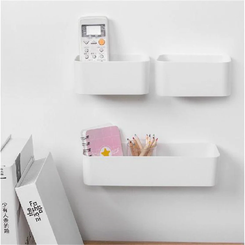 wall mounted storage box adhesive cosmetic remote control organizer for cupboard door wardrobe bathroom organizer phone holder free global shipping
