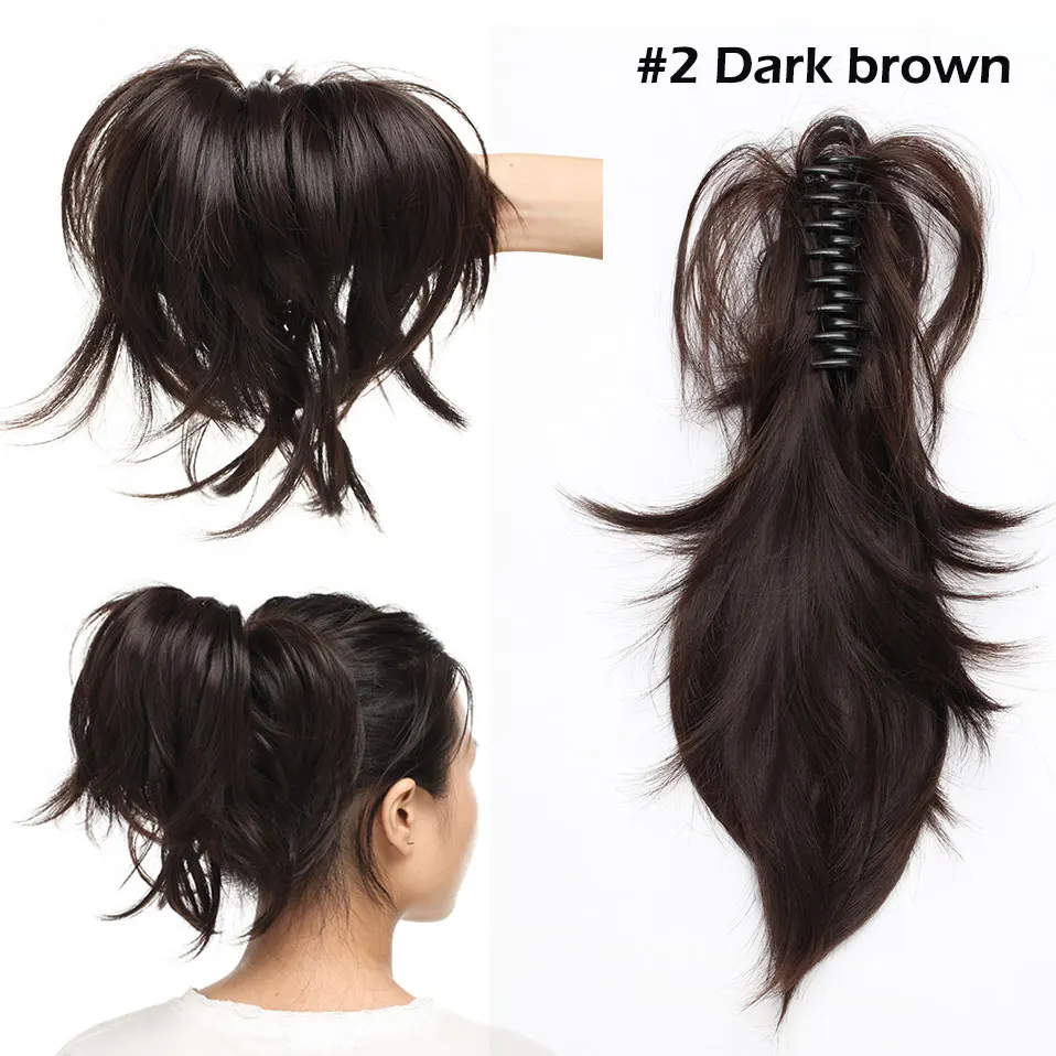 dark brown S-noilite, высокотемпературные волоконные шиньоны, длинные волнистые синтетические накладные волосы на заколках, конский хвост для женщин, черный, коричневый - Цвет: dark brown