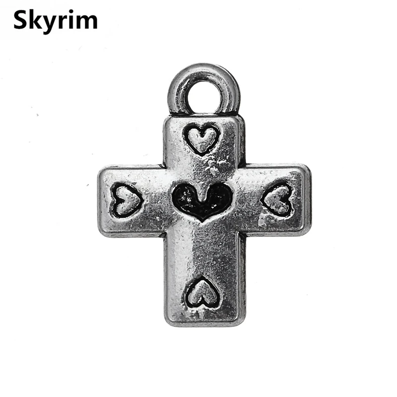 Skyrim 20 шт./лот Очаровательные Подвески вдохновляющие Сердце и крест дизайн DIY Шарм