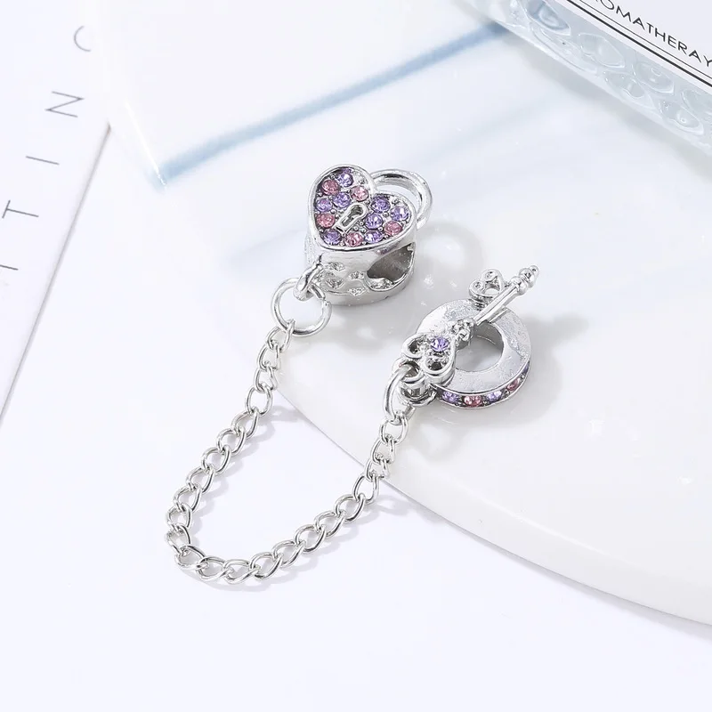 

Blue Love Lock Bracelet Fine Safety Chain Alloy Fit Brand Charms Bracelets Bangle for Women Fashion Classic DIY Jewelry Gift