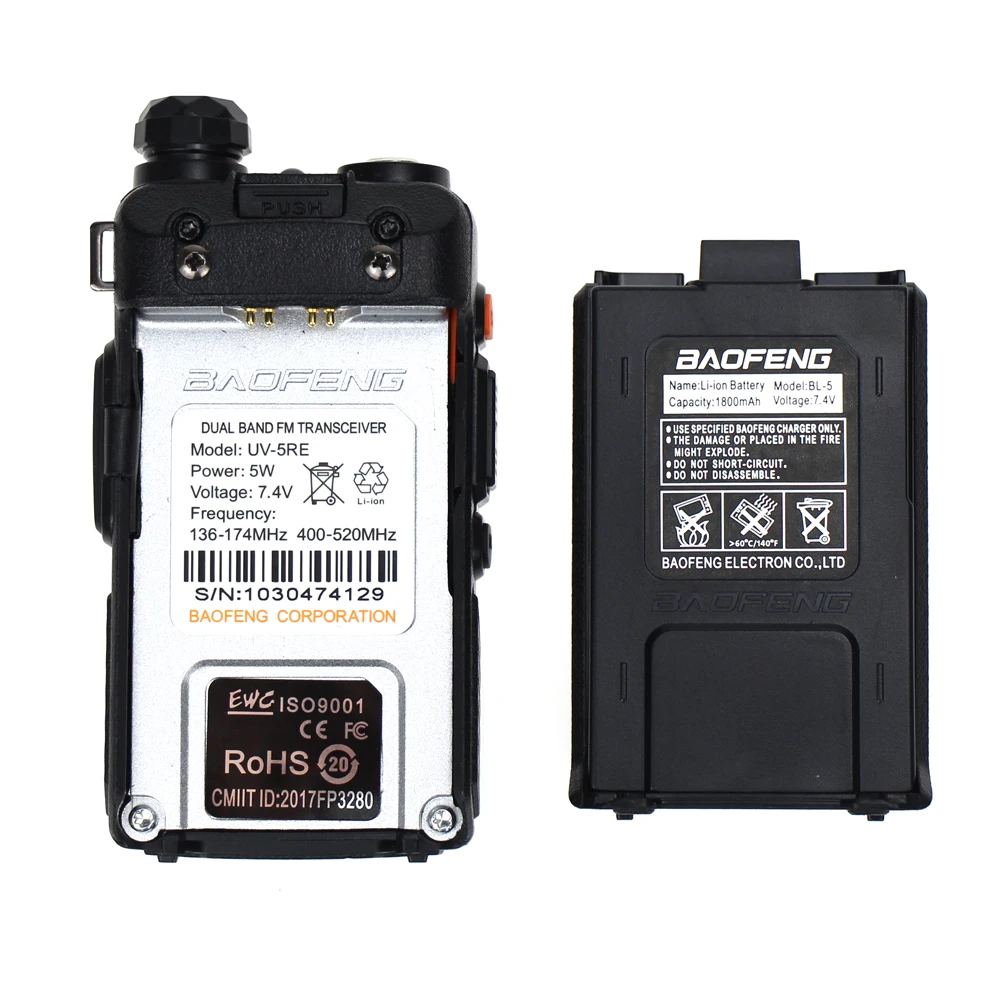 2 Pcs BAOFENG UV-5RE Dual Band UHF/VHF Amateur Handheld Two Way Radio FM Ham walkie Talkie 128 Channels