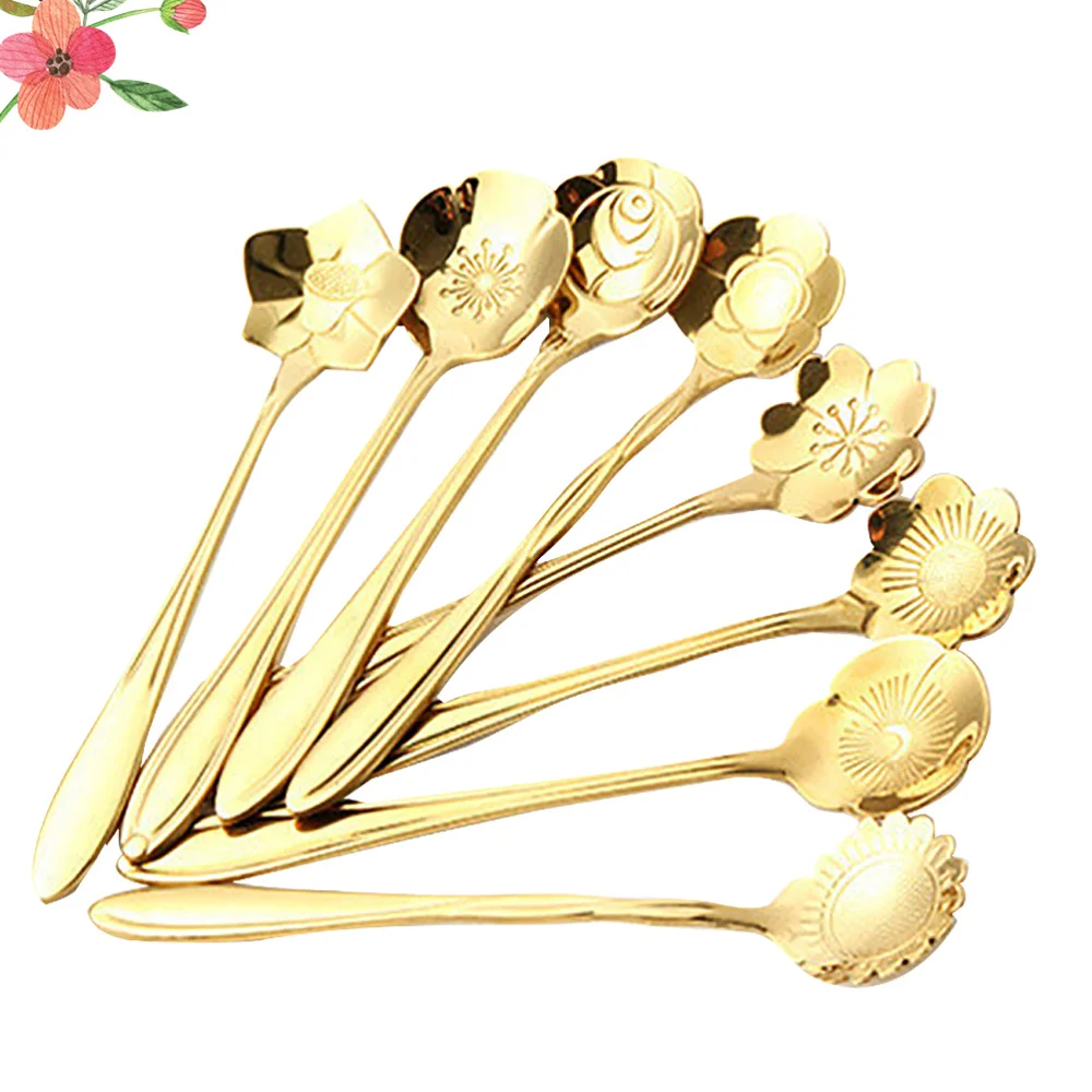 

8 Pcs Stainless Steel Assorted Flower Shape Spoons Creative Dssert Scoop Stirring Spoon Tableware Dessert Cake Coffee Spoon - Ch