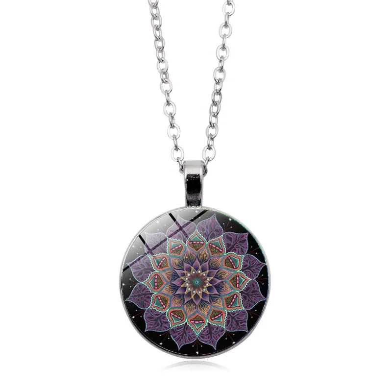 

Handmade Pendant Henna Yoga Necklaces Jewelry Om Symbol Zen Buddhism Crystal Bloom Mandala Chain Necklace Best Gifts