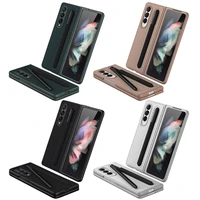 pure leather pen slot case for samsung galaxy z fold3 5g phone cover full protection with s pen holder case for galaxy z fold 3
