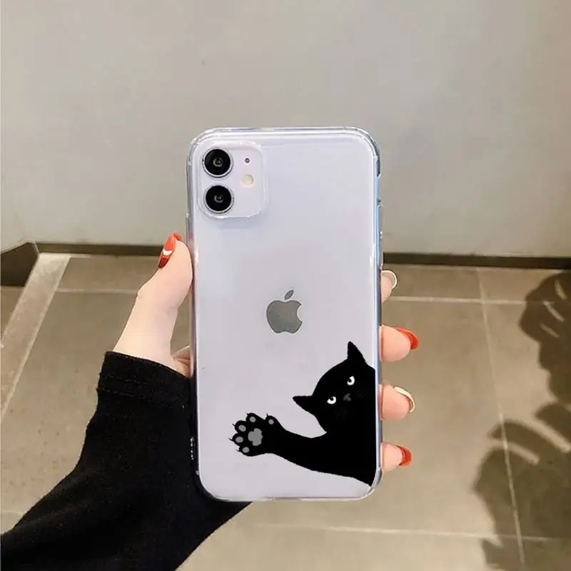 cute animal black cat fashion funda funda coque shell phone case transparent for iphone 6 7 8 11 12 s mini pro x xs xr max plus free global shipping