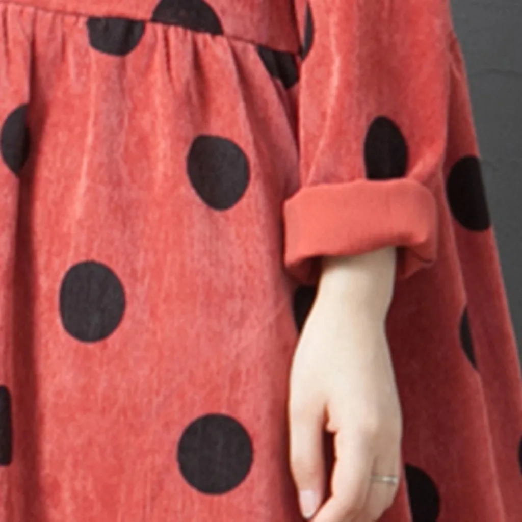 Повседневное платье в горошек для девушек осеннее средней длины с