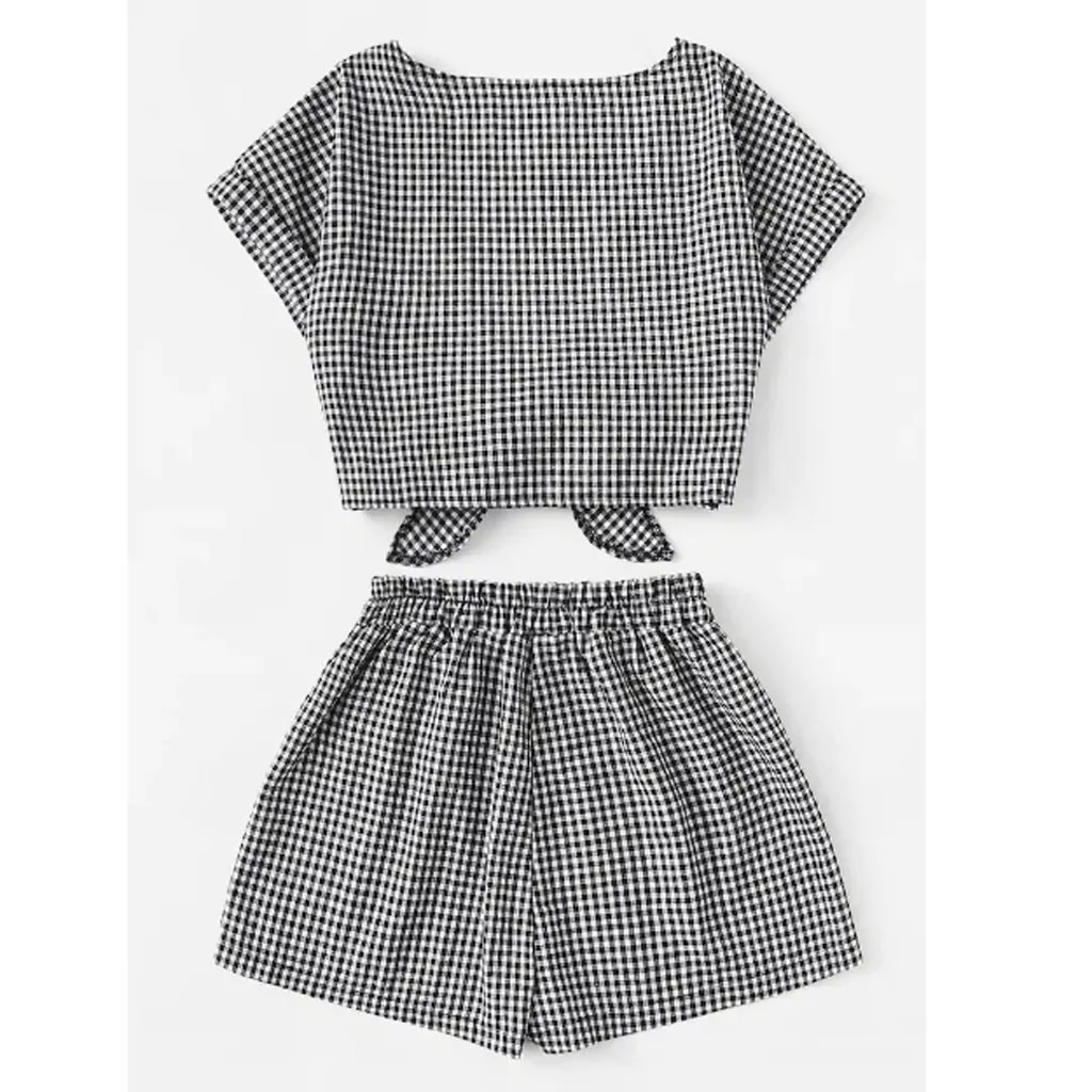 Женский топ с коротким рукавом SAGACE повседневные короткие штаны блузка комплект 2