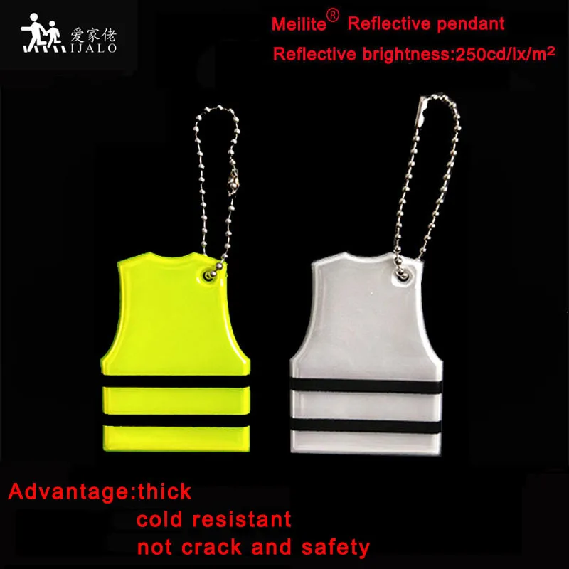 

MEILITE 250 candle lights Reflective bag pendant Yellow vest keychains key ings reflective film For traffic safety Warning