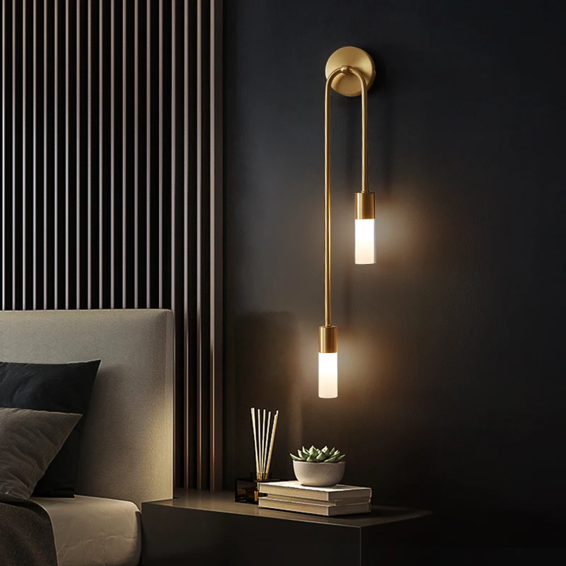 

Paint and polished bedroom bedside wall lamp Simple and creative Aisle corridor background wall all copper hanging lamp