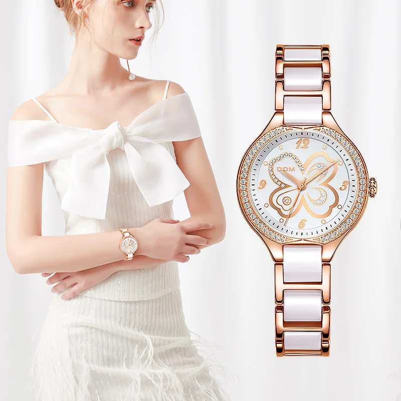 

DOM Women Watch Ceramic Watch Women Simple Diamond Clock Casual Fashion Watch Sport Waterproof Wristwatch Relogio Feminino 2020