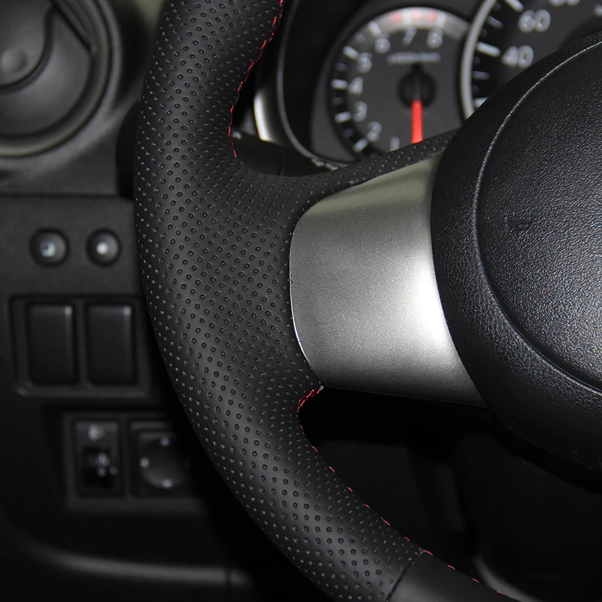 

LQTENLEO Black Genuine Leather Car Steering Wheel Cover For Nissan March 2010-2016 Sunny 2011-2013 Versa Almera Cube NV200