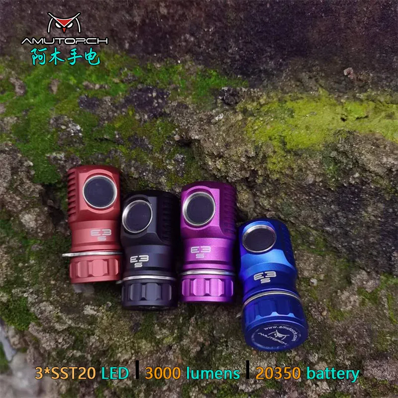 Amutorch E3S 3xSST20 LED 3000LM яркий 20350 EDC фонарик с высокой мощностью мини сверхпрочный и