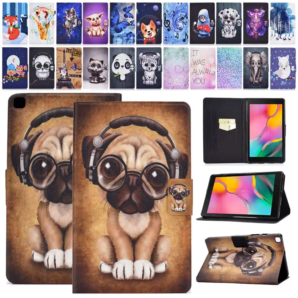 

Case for Samsung Galaxy Tab A 8.0 T290 T295 T297 2019 Cartoon Painted Leather Funda Cover with Card Slot Shockproof Tablet Case