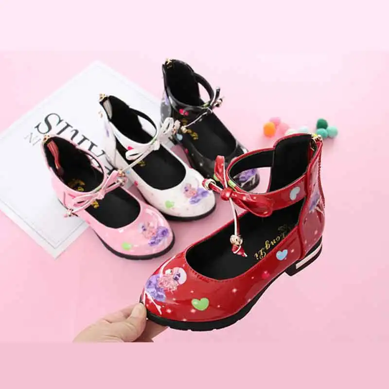 

Children's Leather Shoes Cartoon Printed Girls Low-heel Dress Shoes Spring Autumn Princess Party Wedding Dance Sandals Moccasin