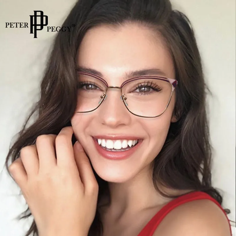 

Прозрачный компьютерные очки Рамка Для женщин очки формы "кошачий глаз" в антибликовыми свойствами светильник из чистого титана Блокировка...