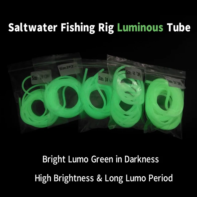 2m/bag 5 sizes Saltwater Fishing Sabiki Rig Protection Tube Soft Rubber  White Luminous Green Sleeve High Brightness & Long Lumo