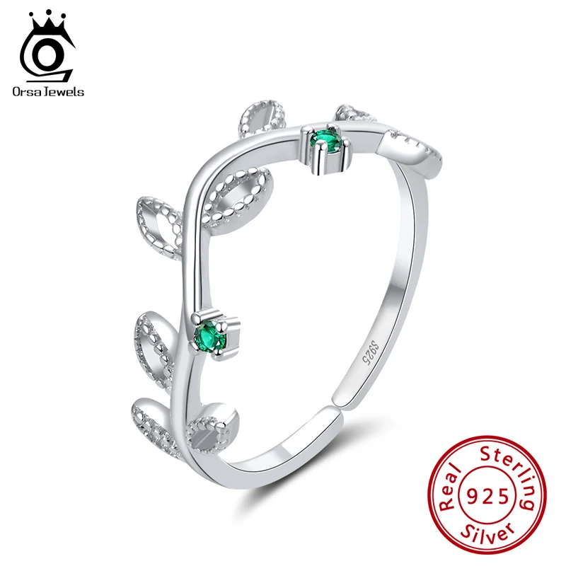 ORSA JEWELS Настоящее серебро 925 регулируемые кольца Для женщин Лист Форма 4 стиль по желанию Зеленая прозрачная AAAA фианит несколько колец ювелирные изделия SR143
