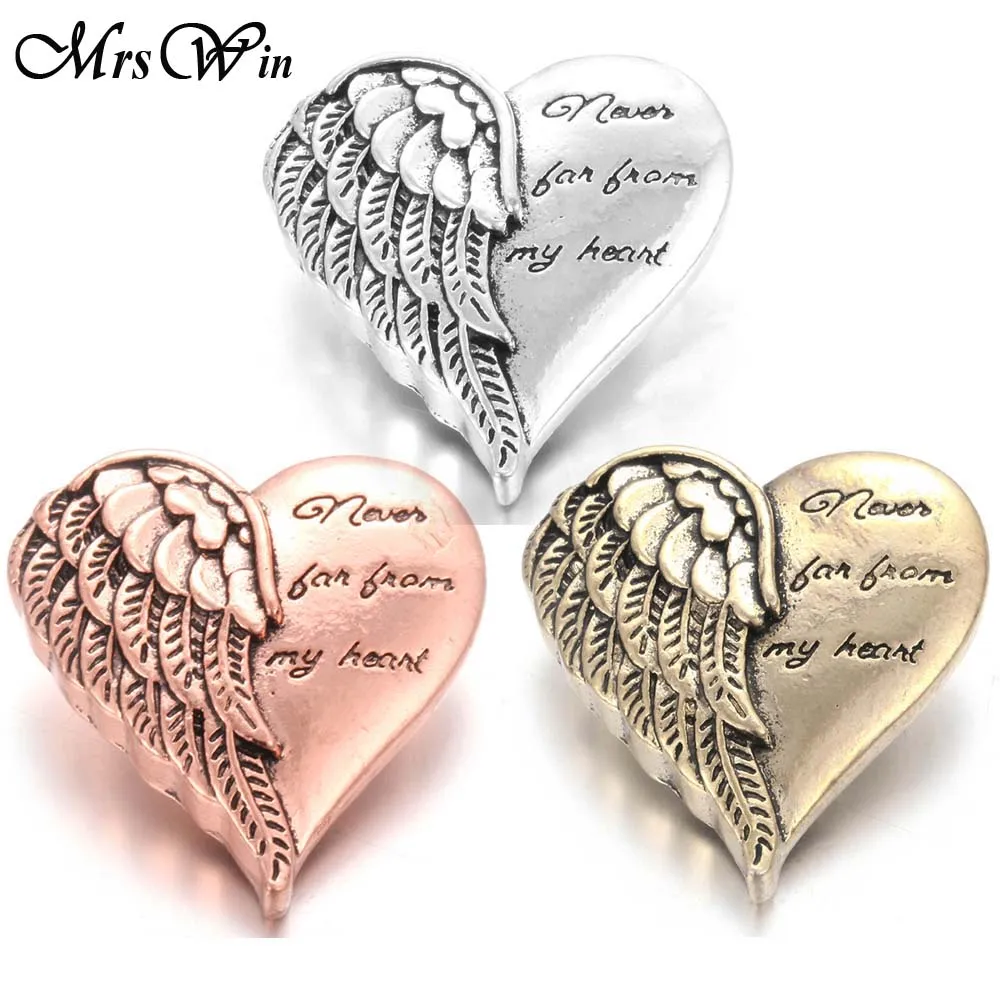 6pcs/lot New Snap Button Jewelry Vintage Angel Wings Gold Silver color 18mm Metal Buttons Fit Bracelet for Women Men - купить по