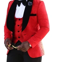 2020 new mens red paterned suit 3 pieces formal shawl lapel tuxedo groomsmen for weddingblazer vestpants