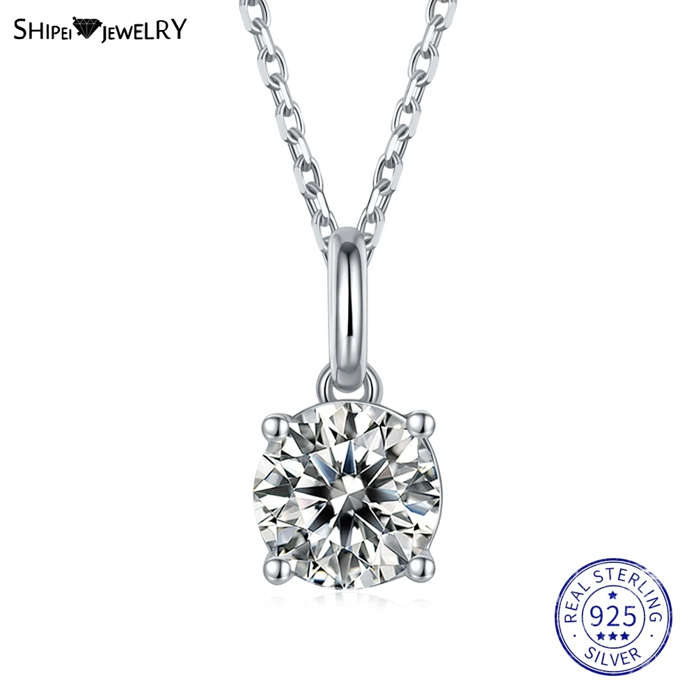 

Shipei Solid 925 Sterling Silver 3EX 1CT VVS1 D Real Moissanite Sparkling Diamond Wedding Pendant Necklace Fine Jewelry With GRA