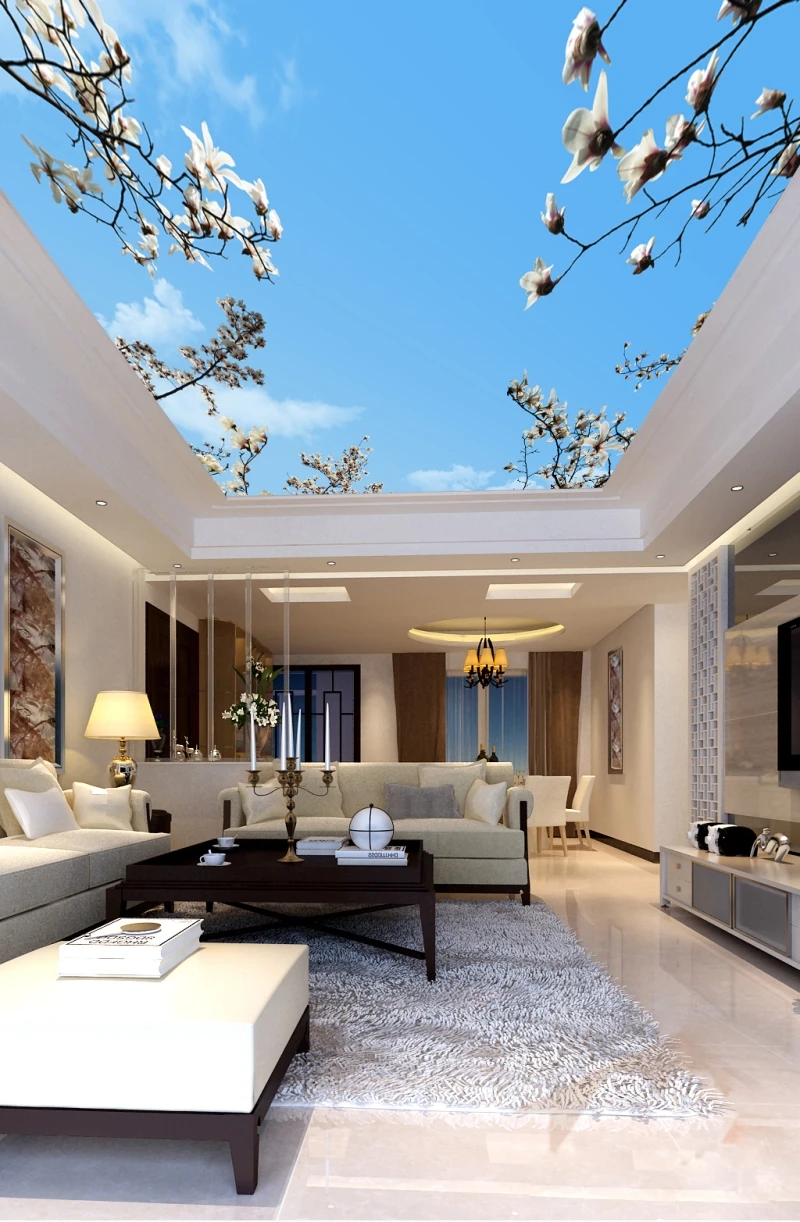 Пользовательские 3D фото обои потолки голубое небо и белые облака гостиная