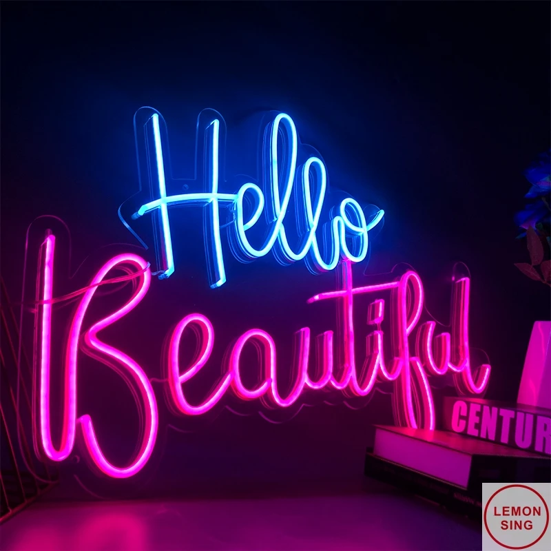 

Hello Beautiful LED Neon Signs Custom Flex LED Neon Light Salon Store Decoration Home decor Logo Neon Sign Personalize Sign Home