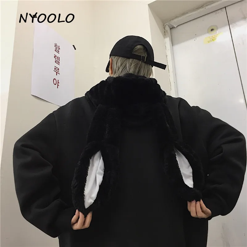NYOOLO Harajuku стиль Свободные толстовки с заячьими ушками осень зима плюс бархат длинный рукав с капюшоном Пуловеры Толстовка для женщин и мужчин топы