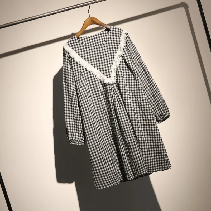 XITAO Tassel Pleated Mini Dress Women Clothes 2019 O Neck Patchwork Plaid Korea Lace Casual Summer Vintage Fashion LJT3842 | Женская