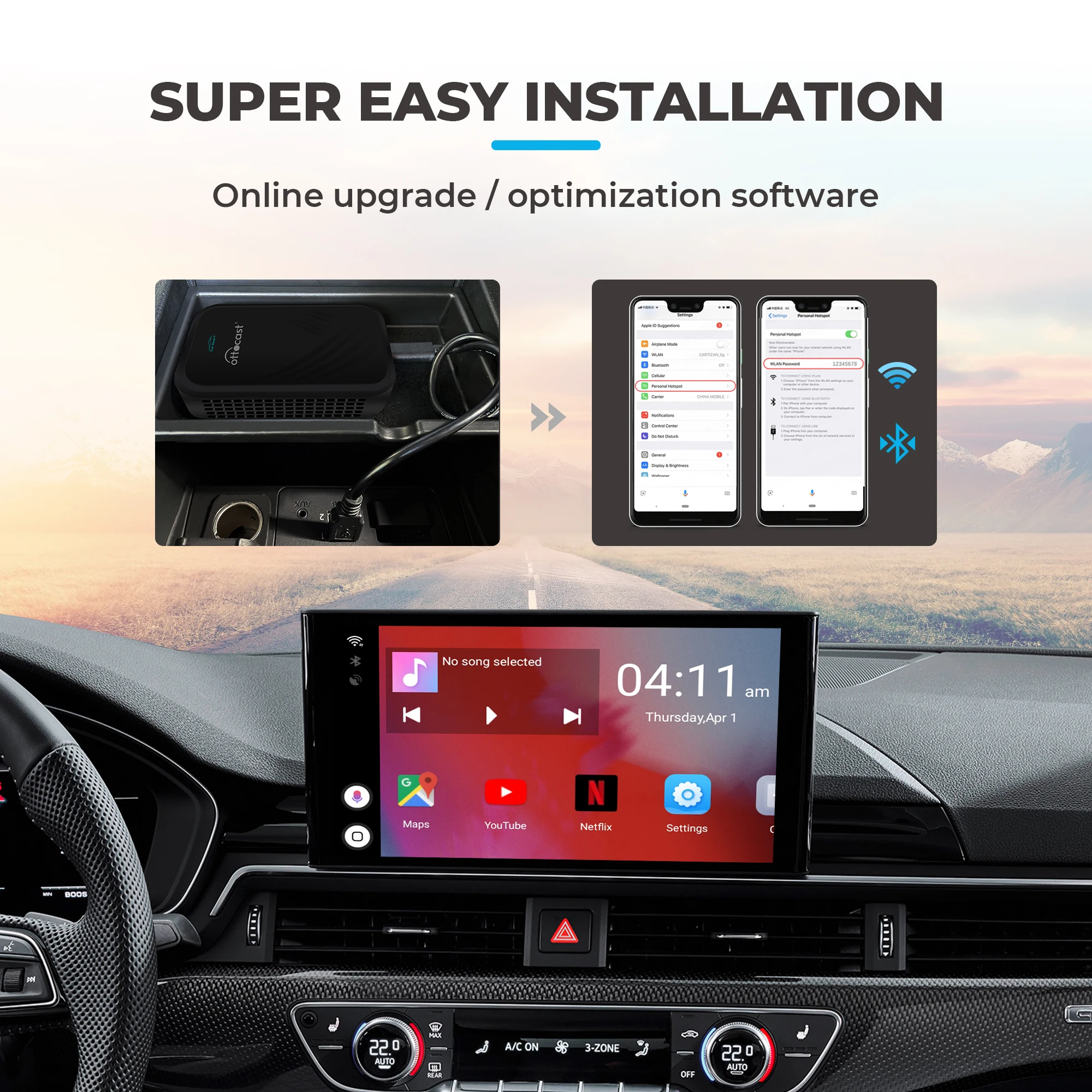 U2-Smart CarPlay AI коробка 4 ядра Гб + 32 ГБ Android Carplay адаптер мультимедийный плеер Зеркало