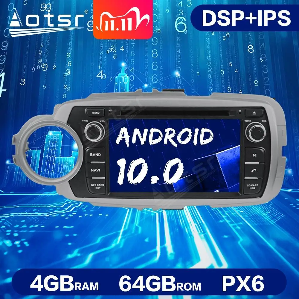 

Автомобильный DVD-плеер PX6, Android 10,0, 4 Гб + 64 ГБ, DSP, мультимедийный радиоприемник для Toyota Yaris 2013-2017, автомобильный стерео GPS-навигатор