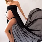 Платье для беременных, однотонное шифоновое длинное платье-макси с разрезом спереди для кормящих женщин