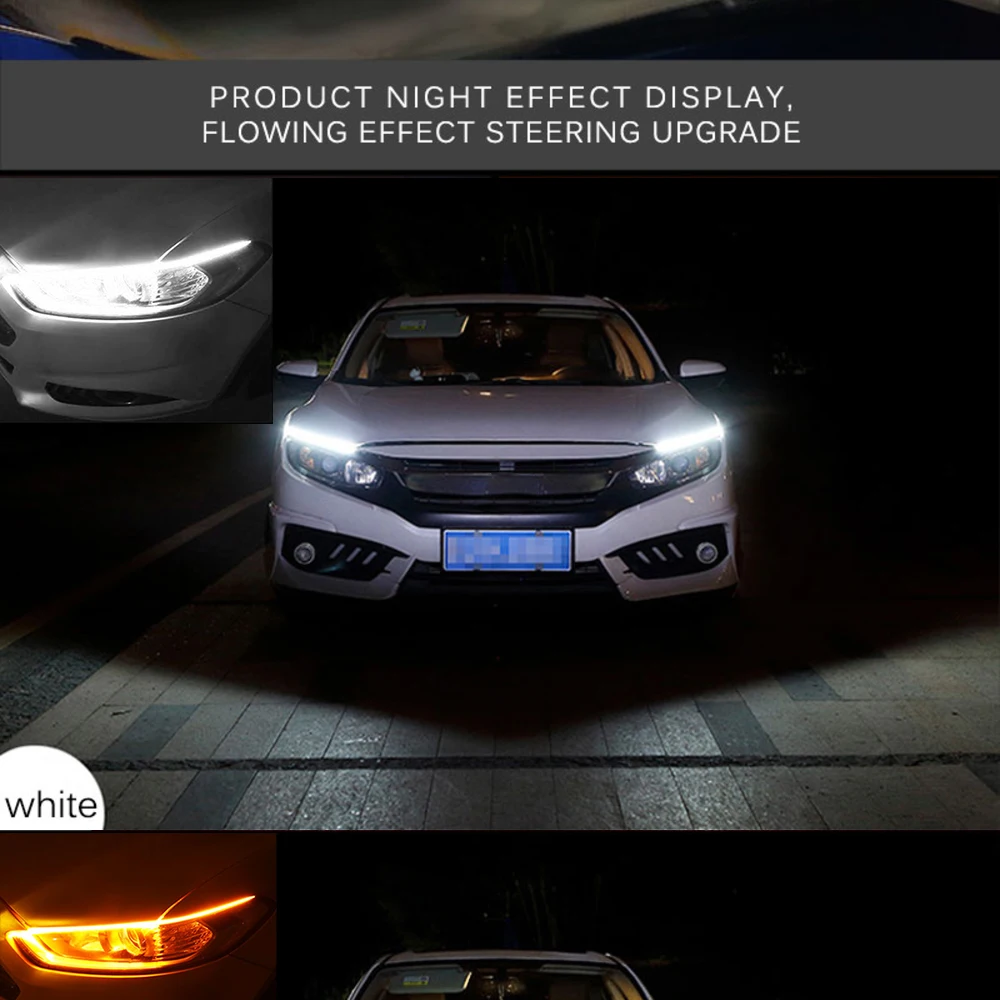 CO LIGHT светодиодный DRL 30 45 60 см дневные ходовые огни Гибкая мягкая трубка направляющая автомобильная светодиодная лента белый указатель поворота желтый Водонепроницаемый 12 В