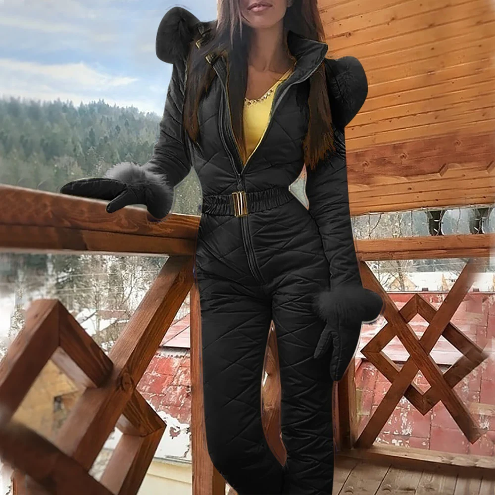 One Piece Ski Jumpsuit Women Thick Warm Snowboard Jacket Winter 2019 Outdoor Snow Suits with Gloves Female Skiing Pant Sets D25 |