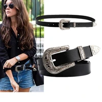 new design vintage women pu leather belts carved buckle luxury waist strap punk trouser jeans dress female decoration belt