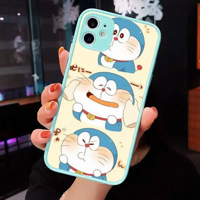 

Cute Cartoon Doraemon Robot cat Phone Case Matte transparent For blue iPhone 12 Mini 11 Pro XR XS Max 7 8 Plus X Back Cover