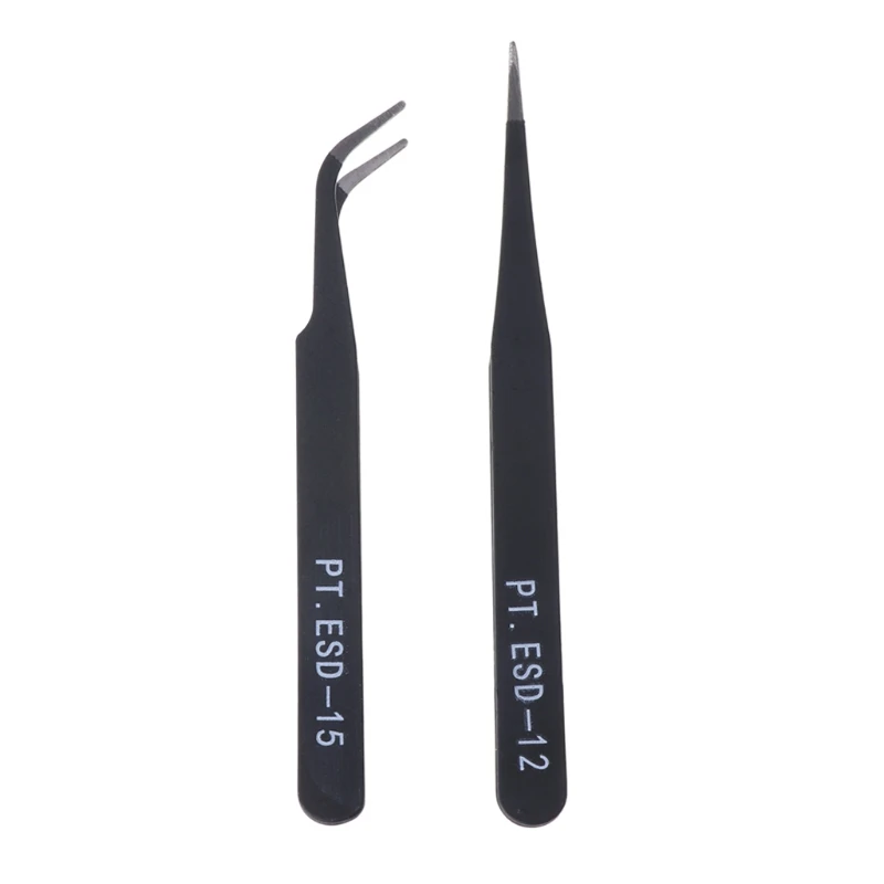 

2pcs Stainless Steel Curved Straight Tweezers False Eyelash Extension Tweezers Nippers Pointed Clip Pro Nail Tools
