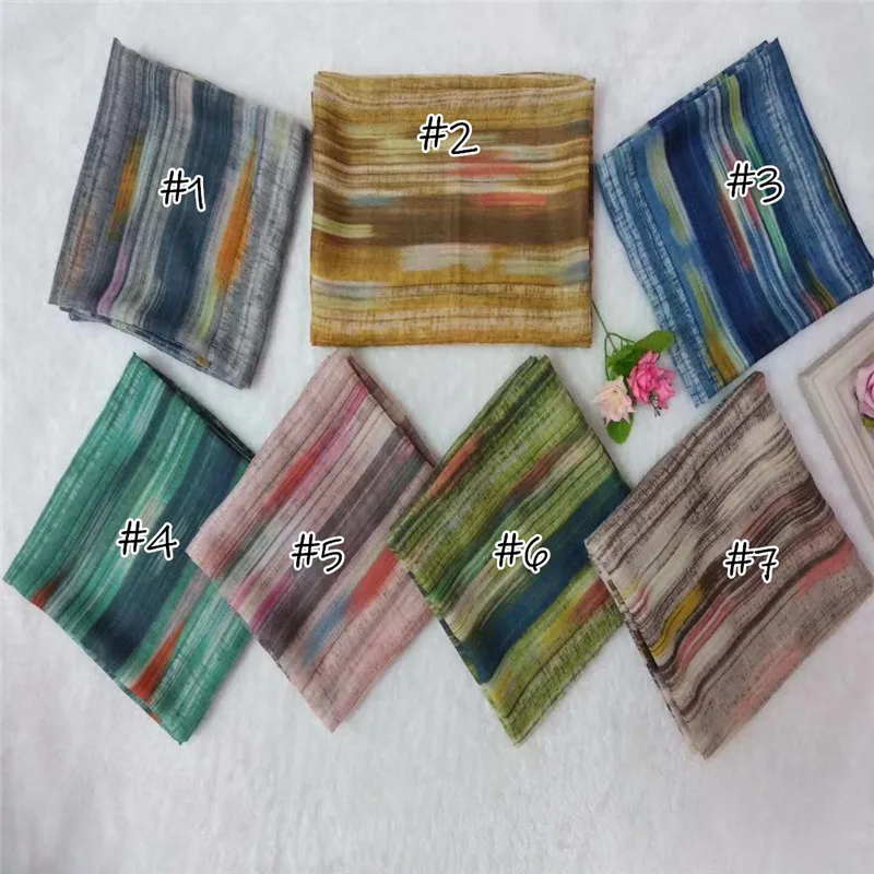 

2020 Fashion ink print striped scarves shawls color shade cotton soft scarf popular design muslim hijab