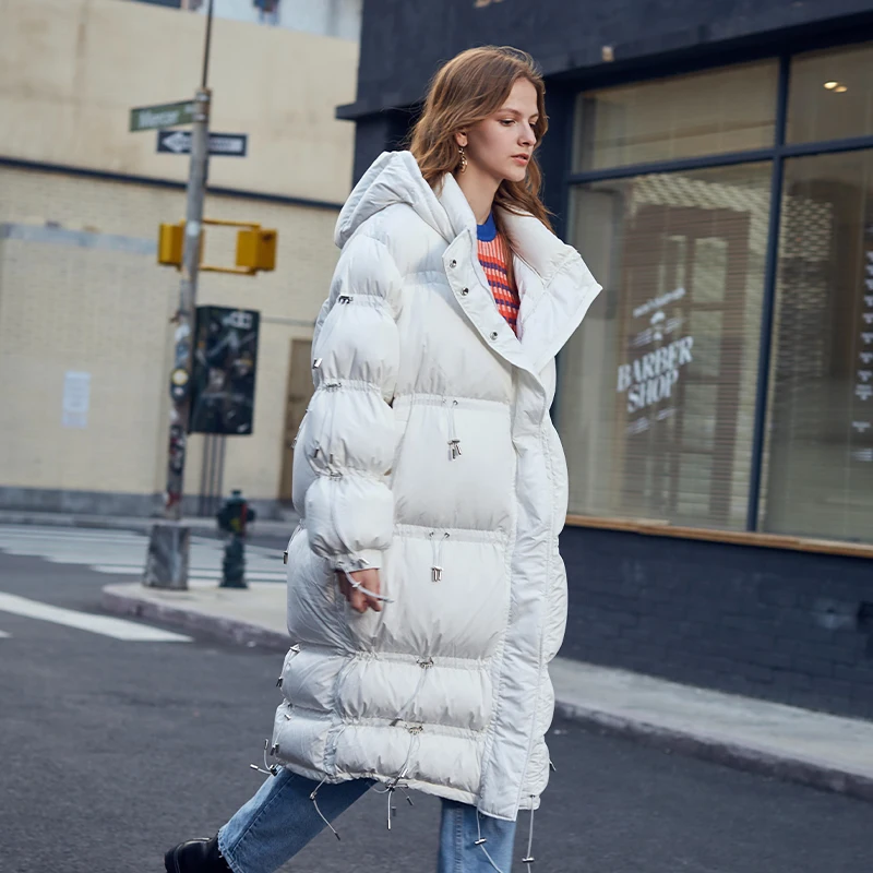 AEL высокое качество женский пуховик Длинная зимняя куртка с капюшоном белый