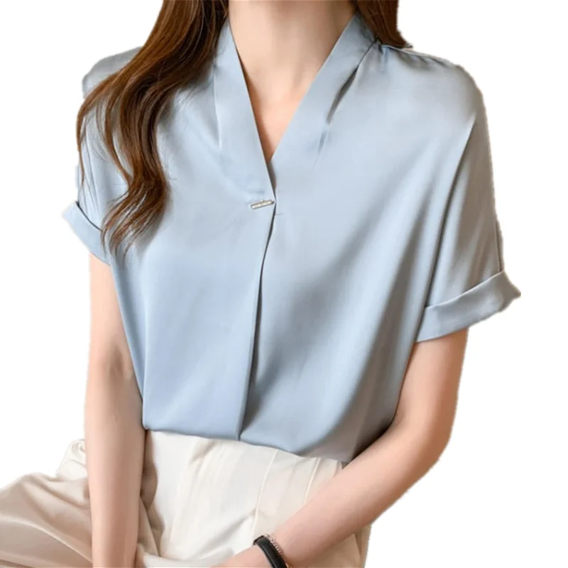 

Spring Summer Blouse Women Clothes Casual Chiffon Ladies Tops Blusas Mujer Loose Solid Streetwear V-Neck Blouses Femme XXL Q4052