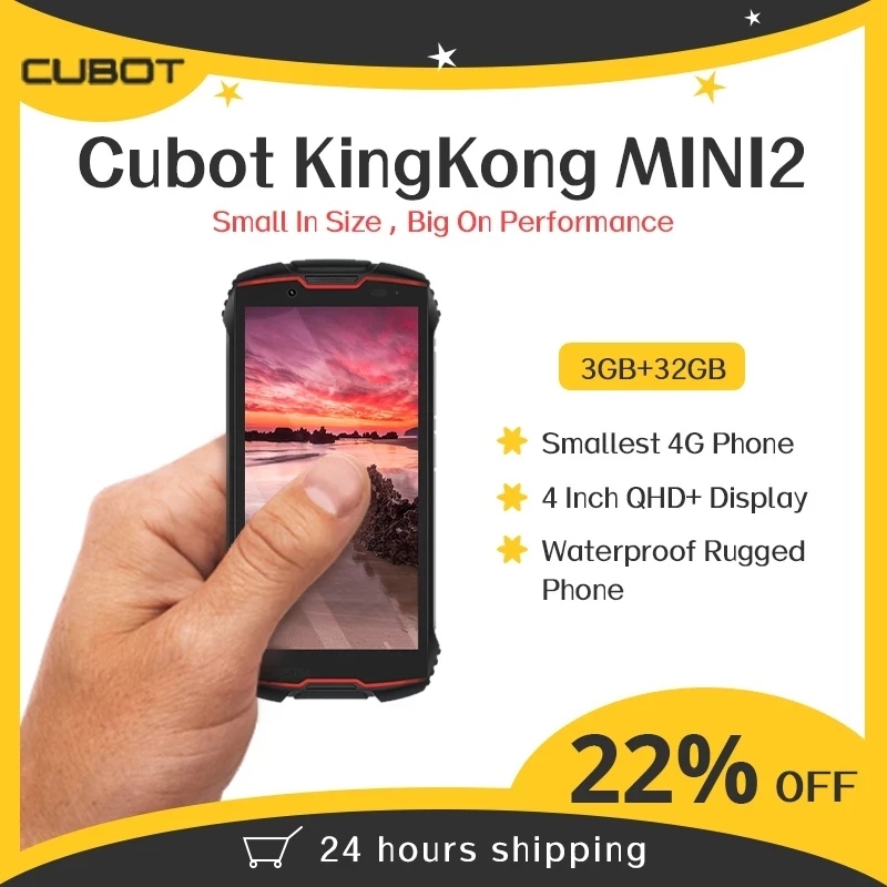 Cubot KingKong MINI 2 прочный телефон с функцией распознавания лица 3 ГБ + 32 4G LTE 4 дюйма QHD