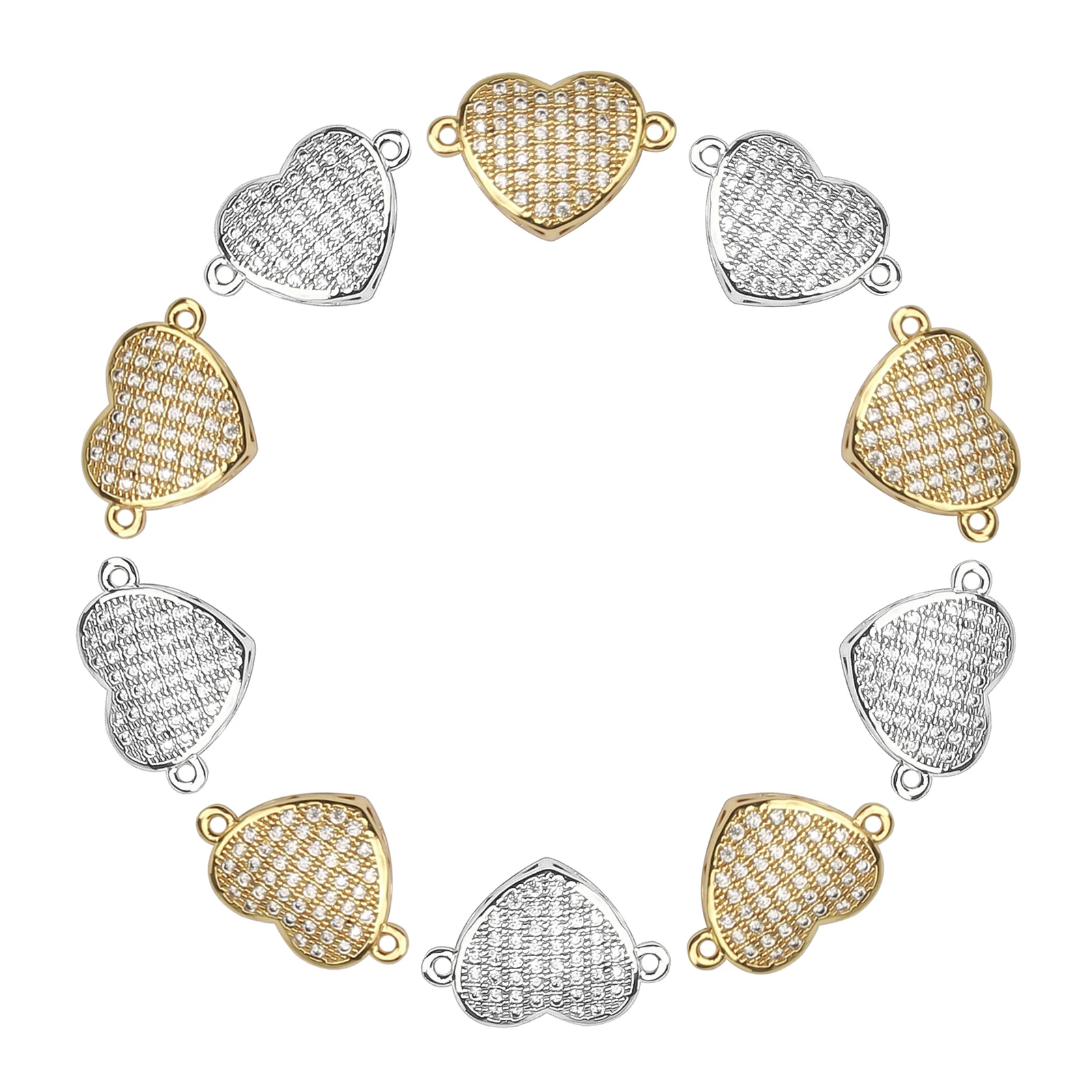 

10pcs/Lot 10mm CZ Spacer Heart Beads Brass Micro Pave Cubic Zirconia Beads Jewelry Making Diy Charms Bracelet Wholesale CZBS06
