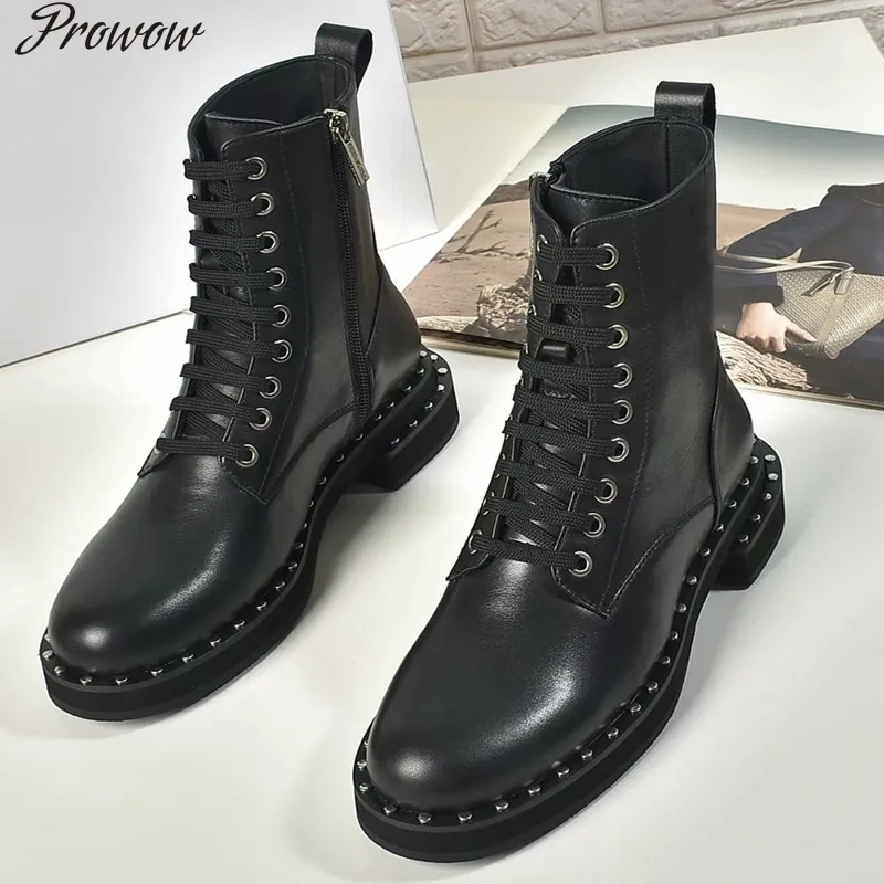 

Ollymurs Boots Fashion Short Boots Round Toe Boots Soft Leather Lace-up Shoes Women Flat Base High quality Hot style Shoes
