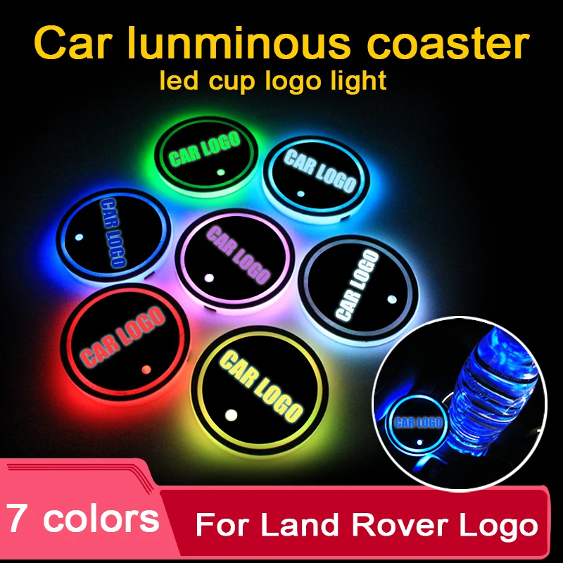 

2PCS Led Car Cup Holder Coaster For Land Rover logo Light For defender freelander 1 2 discovery sport 4 x9 flip 3 Accessories